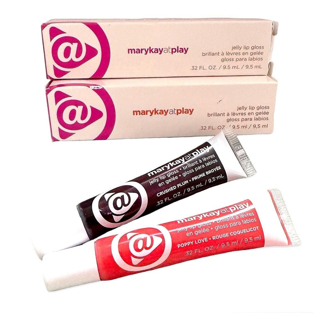 Mary Kay at Play Jelly Lip Gloss Set Crushed Plum & Poppy Love 0.32oz NOS Retire